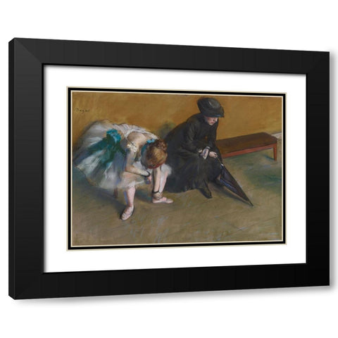 Waiting Black Modern Wood Framed Art Print with Double Matting by Degas, Edgar