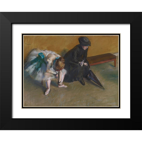 Waiting Black Modern Wood Framed Art Print with Double Matting by Degas, Edgar