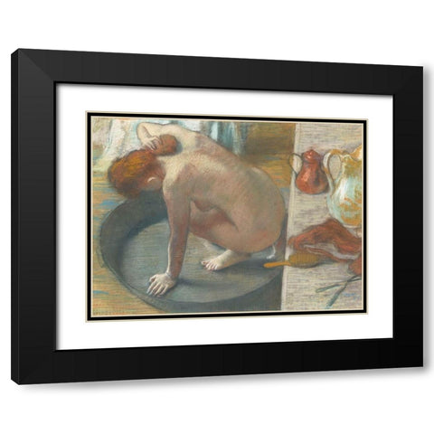 The Tub Black Modern Wood Framed Art Print with Double Matting by Degas, Edgar