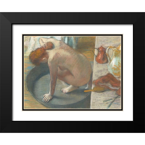 The Tub Black Modern Wood Framed Art Print with Double Matting by Degas, Edgar
