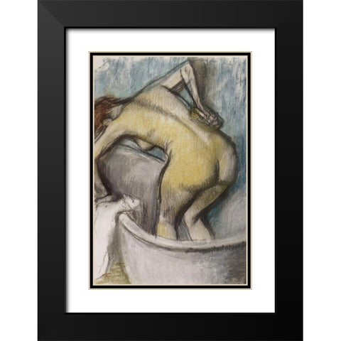 The Bath: Woman Supporting Her Back Black Modern Wood Framed Art Print with Double Matting by Degas, Edgar