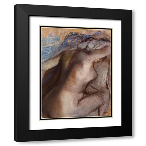 After the Bath, Woman Drying Herself Black Modern Wood Framed Art Print with Double Matting by Degas, Edgar