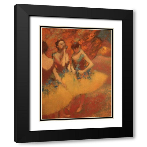 Three Dancers in Yellow Skirts Black Modern Wood Framed Art Print with Double Matting by Degas, Edgar
