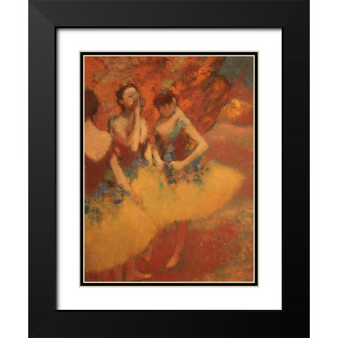Three Dancers in Yellow Skirts Black Modern Wood Framed Art Print with Double Matting by Degas, Edgar