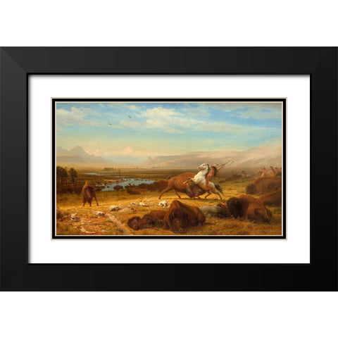 The Last of the Buffalo Black Modern Wood Framed Art Print with Double Matting by Bierstadt, Albert