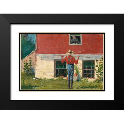 In the Garden (Rustic Courtship) Black Modern Wood Framed Art Print with Double Matting by Homer, Winslow