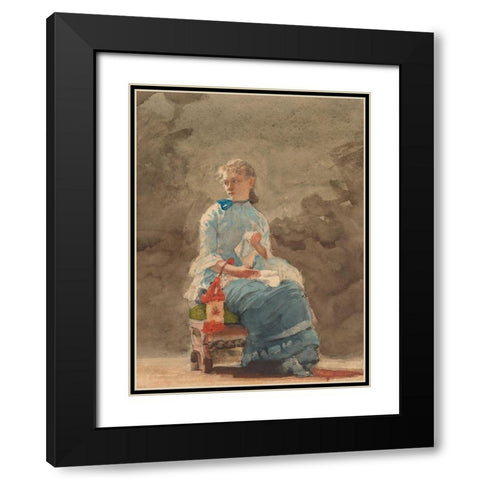 Young Woman Sewing Black Modern Wood Framed Art Print with Double Matting by Homer, Winslow