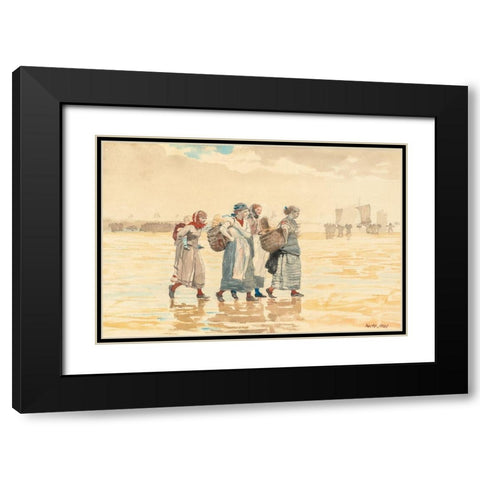 Four Fishwives on the Beach Black Modern Wood Framed Art Print with Double Matting by Homer, Winslow
