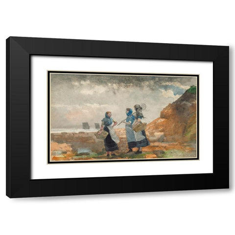 Three Fisher Girls, Tynemouth Black Modern Wood Framed Art Print with Double Matting by Homer, Winslow
