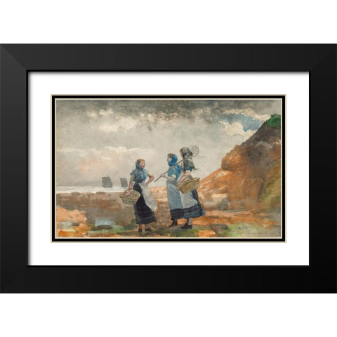 Three Fisher Girls, Tynemouth Black Modern Wood Framed Art Print with Double Matting by Homer, Winslow