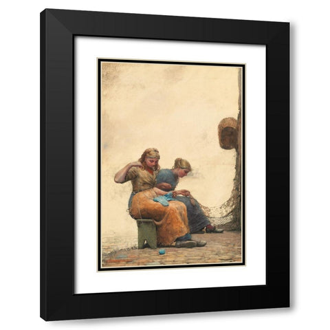 Mending the Nets Black Modern Wood Framed Art Print with Double Matting by Homer, Winslow