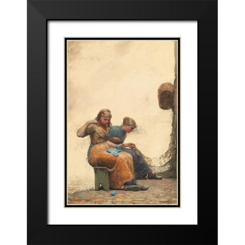 Mending the Nets Black Modern Wood Framed Art Print with Double Matting by Homer, Winslow