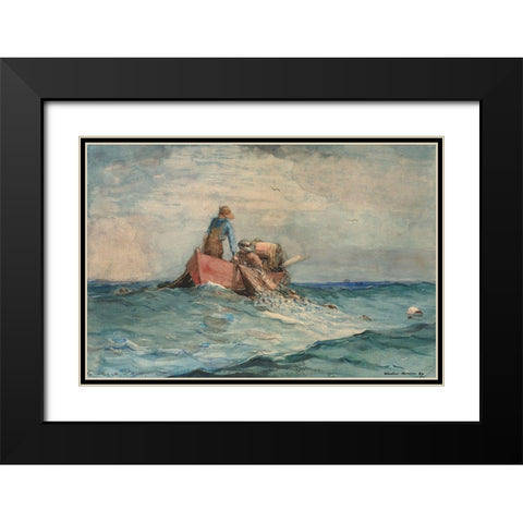 Hauling in the Nets Black Modern Wood Framed Art Print with Double Matting by Homer, Winslow