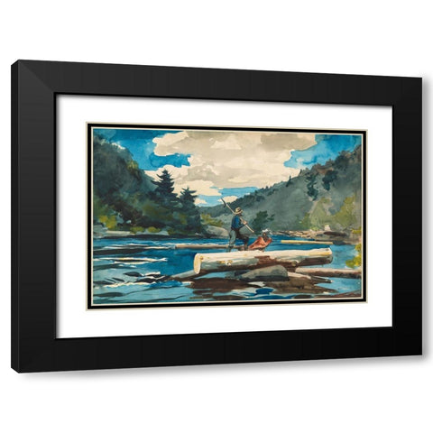 Hudson River, Logging Black Modern Wood Framed Art Print with Double Matting by Homer, Winslow