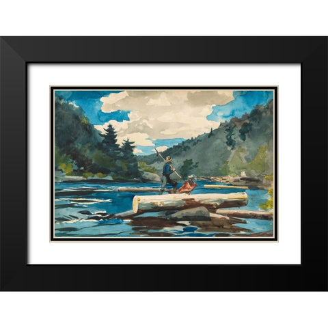 Hudson River, Logging Black Modern Wood Framed Art Print with Double Matting by Homer, Winslow