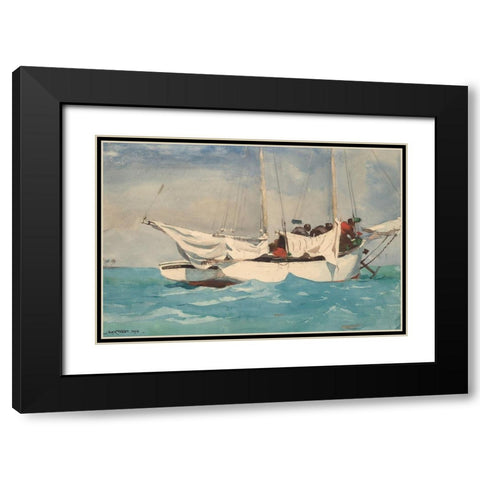 Key West, Hauling Anchor Black Modern Wood Framed Art Print with Double Matting by Homer, Winslow