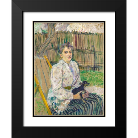 Lady with a Dog Black Modern Wood Framed Art Print with Double Matting by Toulouse-Lautrec, Henri de