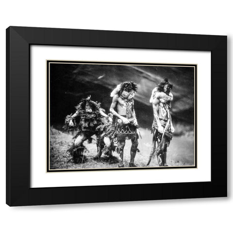 Navajo Yebichai (Yei Bi Chei) dancers Black Modern Wood Framed Art Print with Double Matting by Curtis, Edward