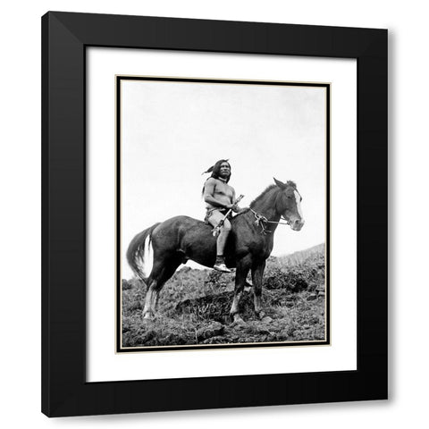 The old-time warrior Nez Perce Black Modern Wood Framed Art Print with Double Matting by Curtis, Edward