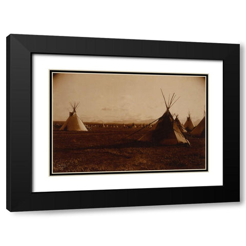 Piegan encampment, ca. 1900 Black Modern Wood Framed Art Print with Double Matting by Curtis, Edward