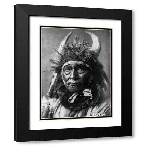 Bull Chief, Apsaroke Black Modern Wood Framed Art Print with Double Matting by Curtis, Edward