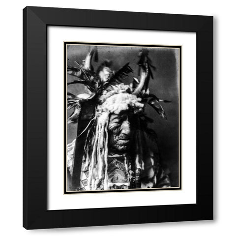 Lean Wolf, Hidatsa Black Modern Wood Framed Art Print with Double Matting by Curtis, Edward