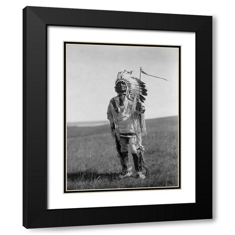 Arikara chief Black Modern Wood Framed Art Print with Double Matting by Curtis, Edward