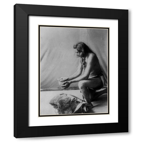 Incense over a medicine bundle Black Modern Wood Framed Art Print with Double Matting by Curtis, Edward