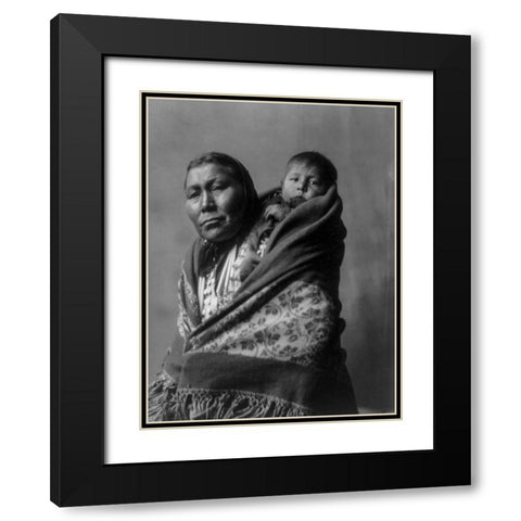 Hidatsa mother Black Modern Wood Framed Art Print with Double Matting by Curtis, Edward