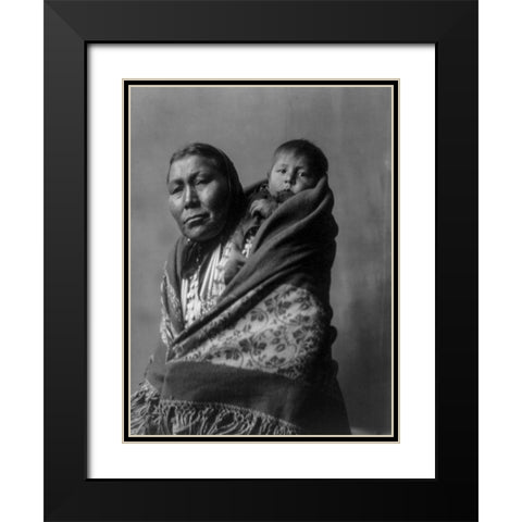 Hidatsa mother Black Modern Wood Framed Art Print with Double Matting by Curtis, Edward