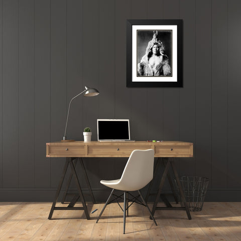 Bears Belly, Arikara Indian, wearing bearskin Black Modern Wood Framed Art Print with Double Matting by Curtis, Edward