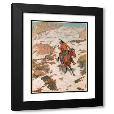 In Hot Pursuit Black Modern Wood Framed Art Print with Double Matting by Schreyvogel, Charles