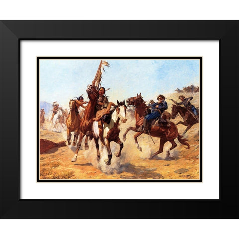 The Silenced War Whoop Black Modern Wood Framed Art Print with Double Matting by Schreyvogel, Charles