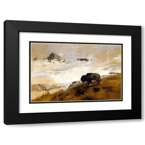 The Stand Crossing the Missouri Black Modern Wood Framed Art Print with Double Matting by Russell, Charles Marion