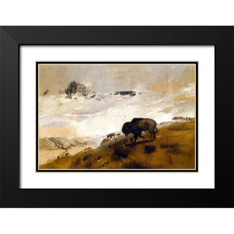 The Stand Crossing the Missouri Black Modern Wood Framed Art Print with Double Matting by Russell, Charles Marion