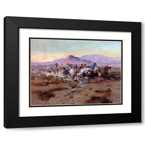 The Attack Black Modern Wood Framed Art Print with Double Matting by Russell, Charles Marion