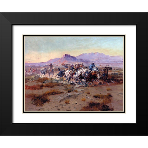 The Attack Black Modern Wood Framed Art Print with Double Matting by Russell, Charles Marion