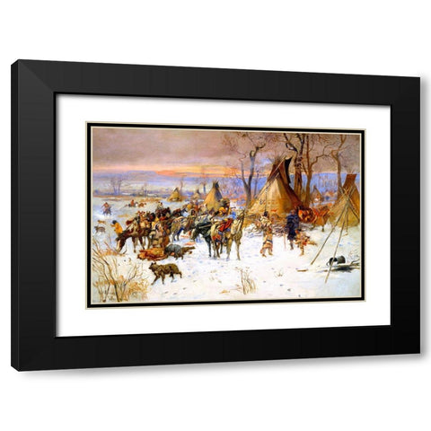 Indian Hunters Return Black Modern Wood Framed Art Print with Double Matting by Russell, Charles Marion