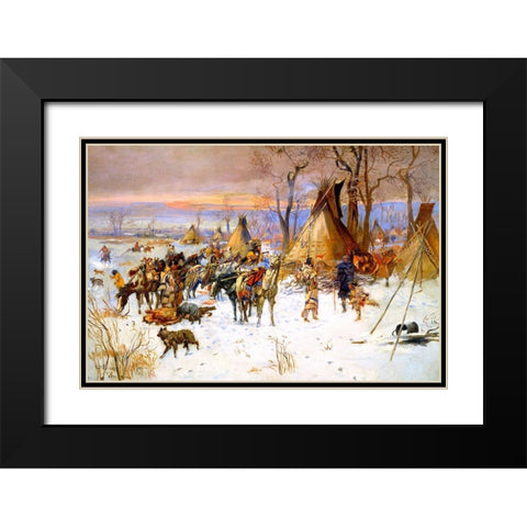 Indian Hunters Return Black Modern Wood Framed Art Print with Double Matting by Russell, Charles Marion
