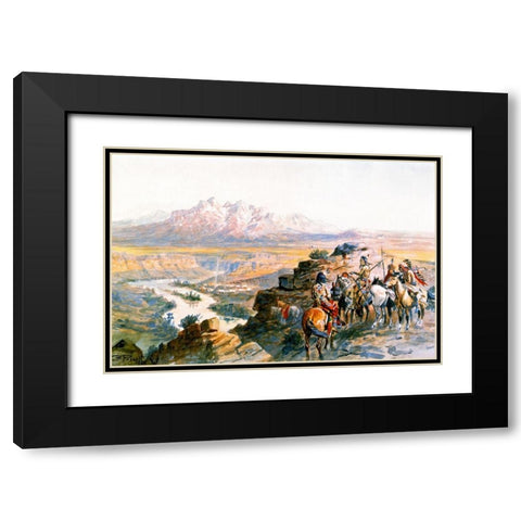 Planning the Attack on the Wagon Train Black Modern Wood Framed Art Print with Double Matting by Russell, Charles Marion
