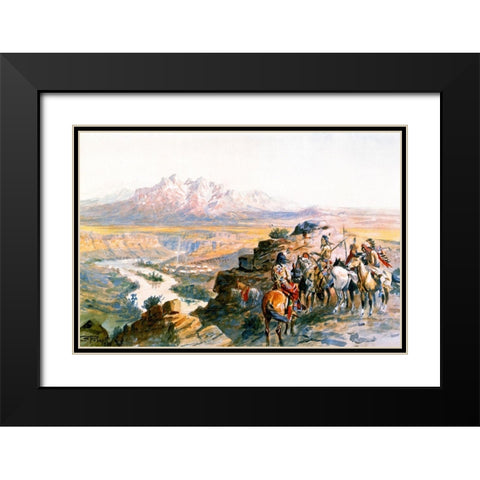 Planning the Attack on the Wagon Train Black Modern Wood Framed Art Print with Double Matting by Russell, Charles Marion
