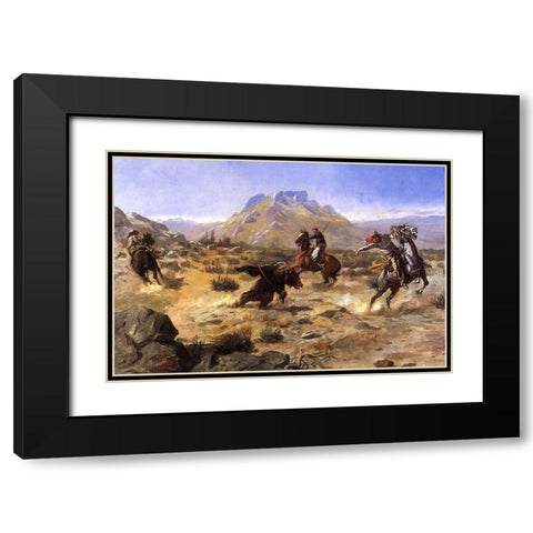 Capturing the Grizzly Black Modern Wood Framed Art Print with Double Matting by Russell, Charles Marion