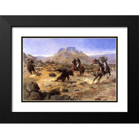 Capturing the Grizzly Black Modern Wood Framed Art Print with Double Matting by Russell, Charles Marion