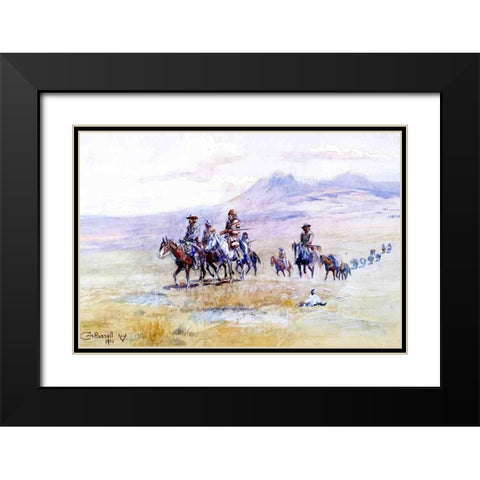 Coming across the Plain Black Modern Wood Framed Art Print with Double Matting by Russell, Charles Marion