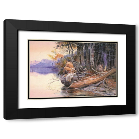 Indian Camp Lake McDonald Black Modern Wood Framed Art Print with Double Matting by Russell, Charles Marion