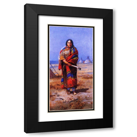 Indian Squaw Black Modern Wood Framed Art Print with Double Matting by Russell, Charles Marion
