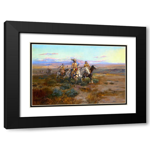 Seeking the Trail (detail) Black Modern Wood Framed Art Print with Double Matting by Russell, Charles Marion