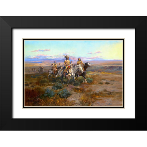 Seeking the Trail (detail) Black Modern Wood Framed Art Print with Double Matting by Russell, Charles Marion