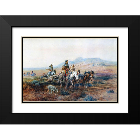 When the Trail Was Long Between Camps Black Modern Wood Framed Art Print with Double Matting by Russell, Charles Marion