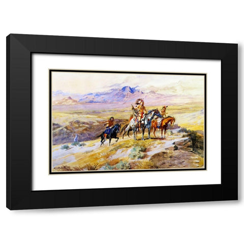 Indians Scouting a Wagon Train Black Modern Wood Framed Art Print with Double Matting by Russell, Charles Marion